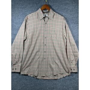 Cutter & Buck Button Down Shirt Men's Large Beige/Red Plaid Long Sleeve Casual